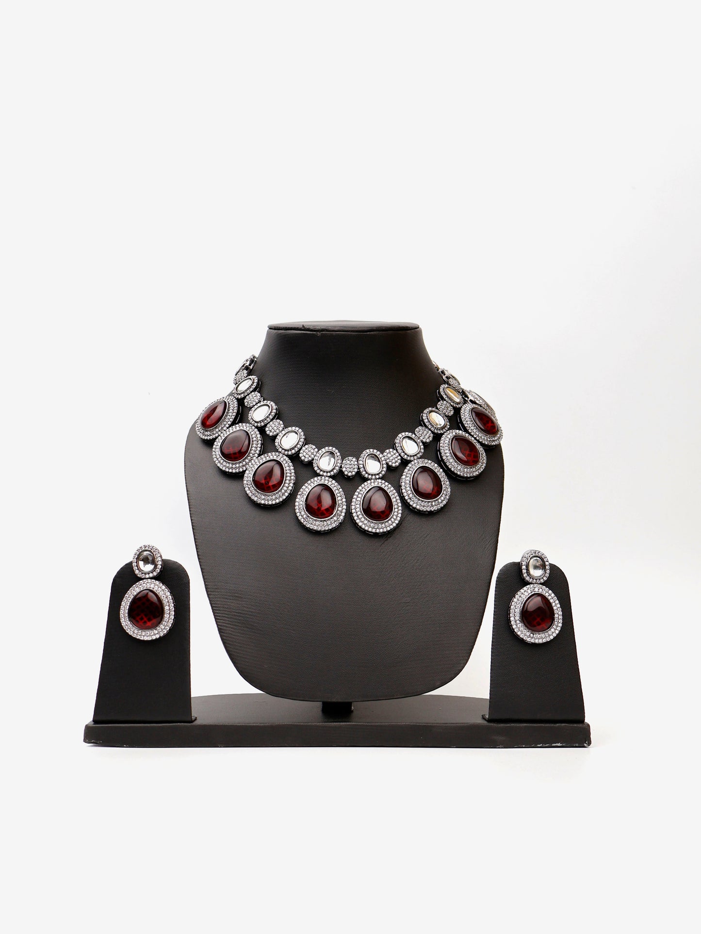 Pyrope Garnet Stone Reverse AD High Quality Necklace Set