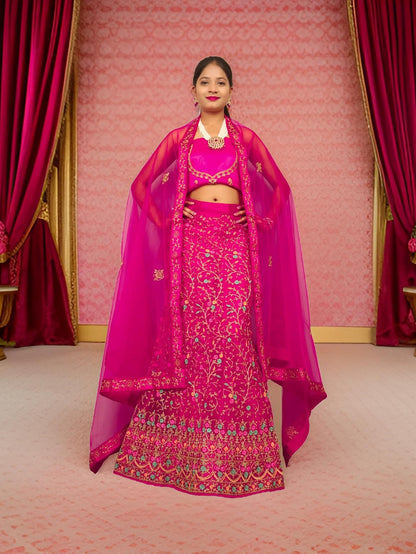 Semi-Stitched Lehenga with Embroidery & Zari Thread Work by Shreekama