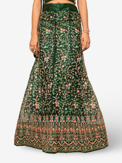 Semi-Stitched Lehenga with Embroidery & Zari Thread Work by Shreekama