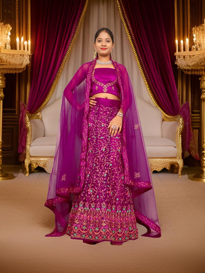 Semi-Stitched Lehenga with Embroidery & Zari Thread Work by Shreekama
