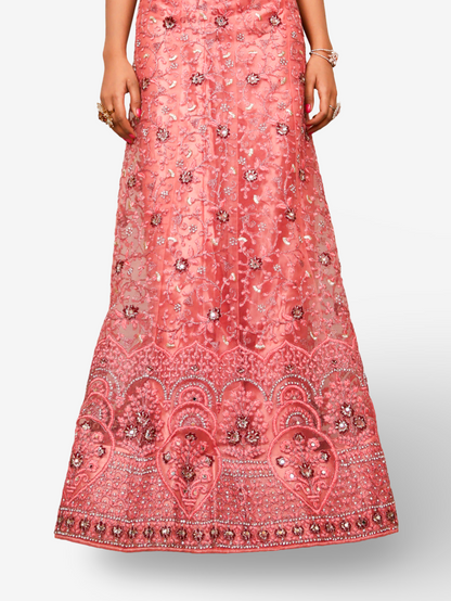 Semi-Stitched Lehenga with Soft Net Fabric & Zari Thread Work by Shreekama